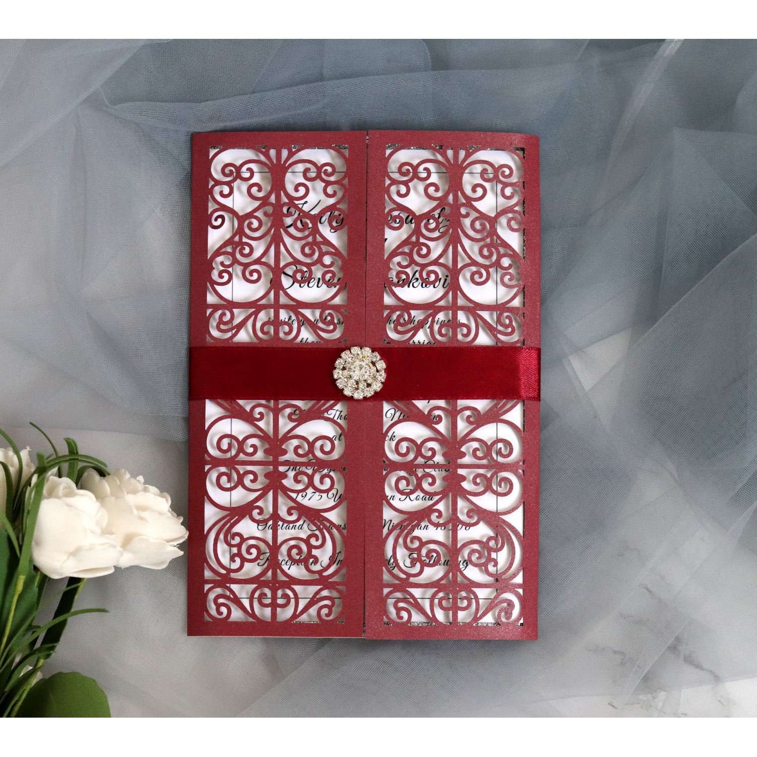 Invitation Card With Ribbon European Style Marriage Invitation Laser Cut Card Wholesale